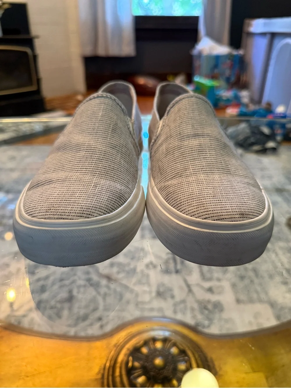 Keds Women's Double Decker Beige & White Striped Canvas Slip-On Sneakers 10